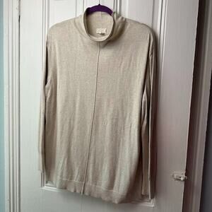 Caslon Sweater Womens Large Beige Organic Cotton Pullover Long Sleeve Turtleneck
